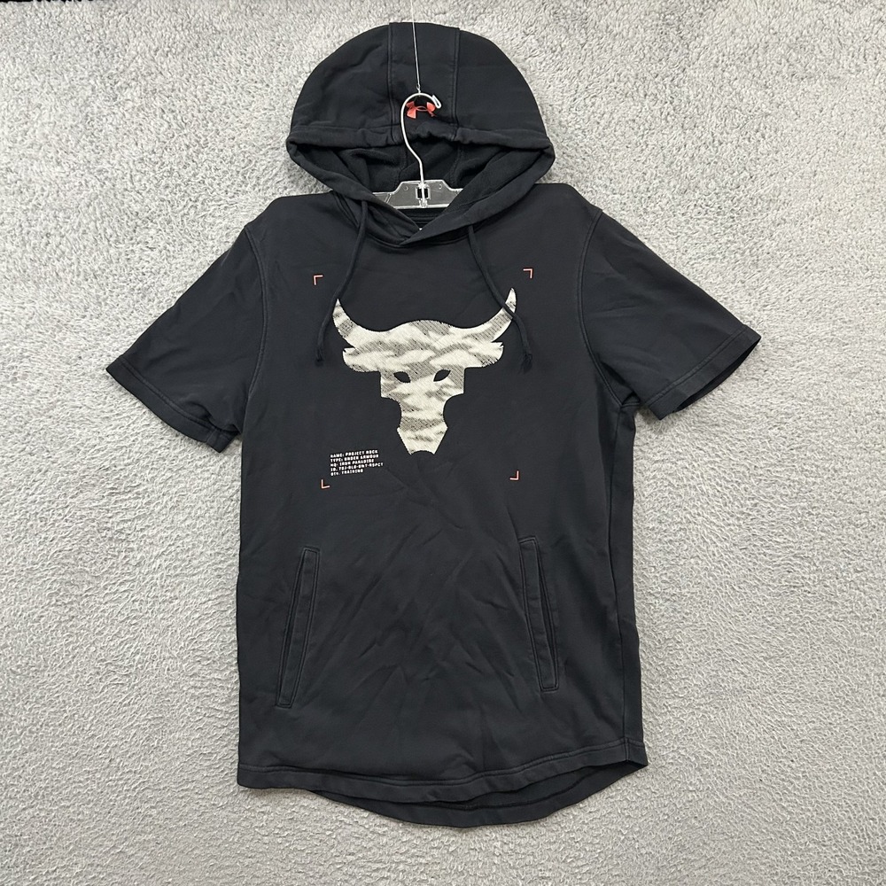 Under Armour Hoodie Mens Small Black Short Sleeve Project Rock Gym Training